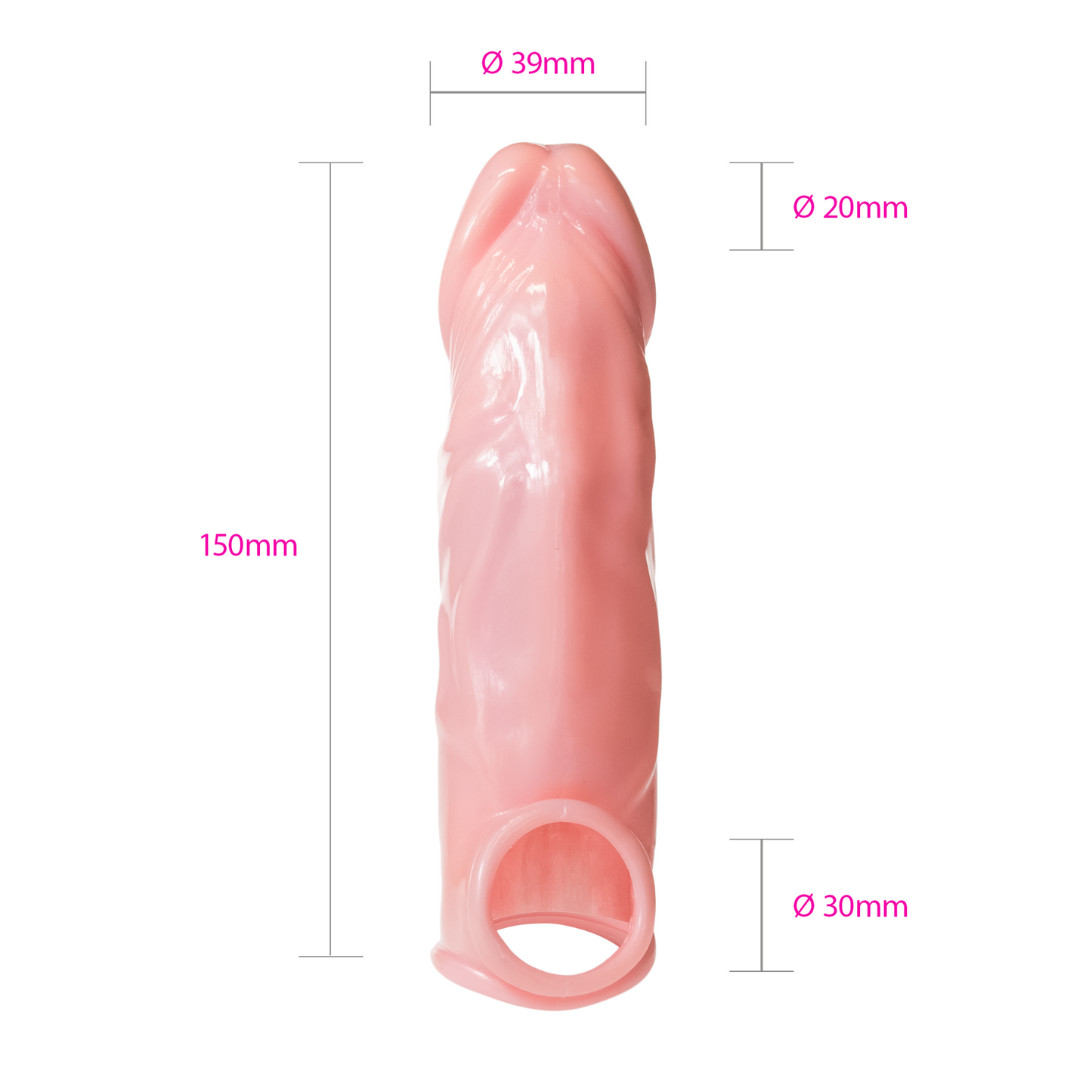 Penishülle, 2cm Penisverlängerung, Ø 39mm, Länge 15cm, fast 1cm mehr Umfang, Penisvergrößerung mit Hodenring